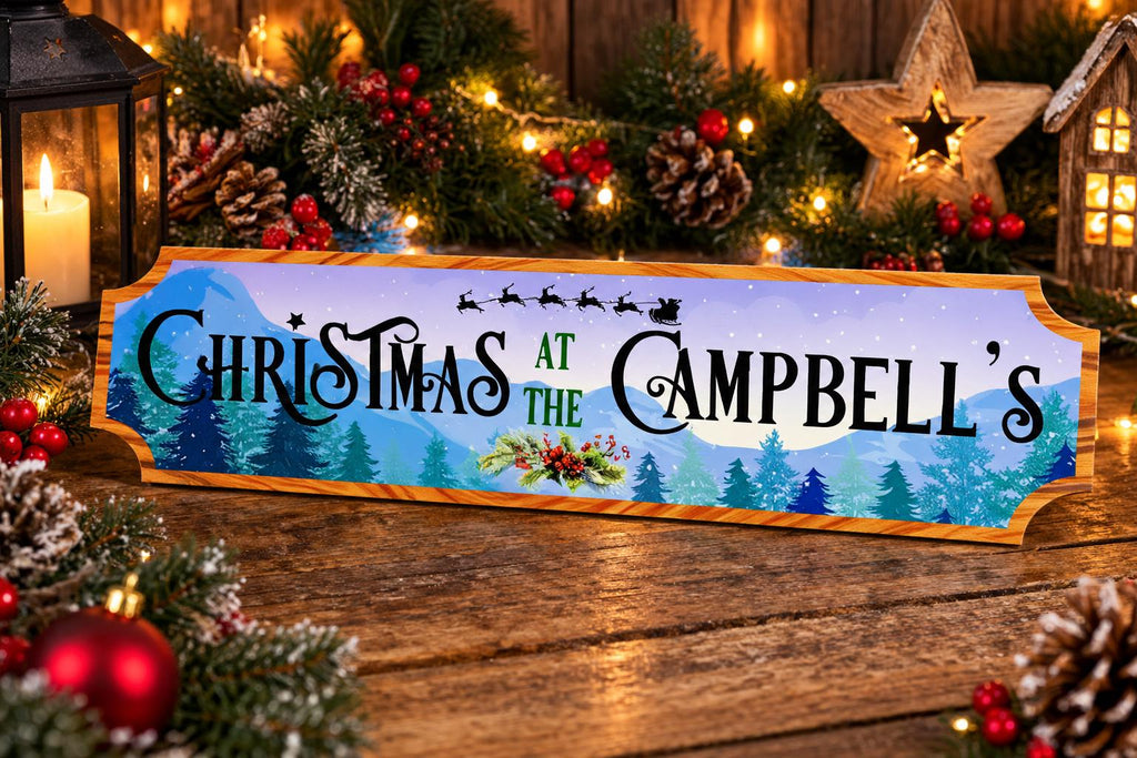 Personalised Christmas at the Family Name Sign - Christmas decor - Decoration - Plaque - Street sign - Railway - Xmas - Gift - Present