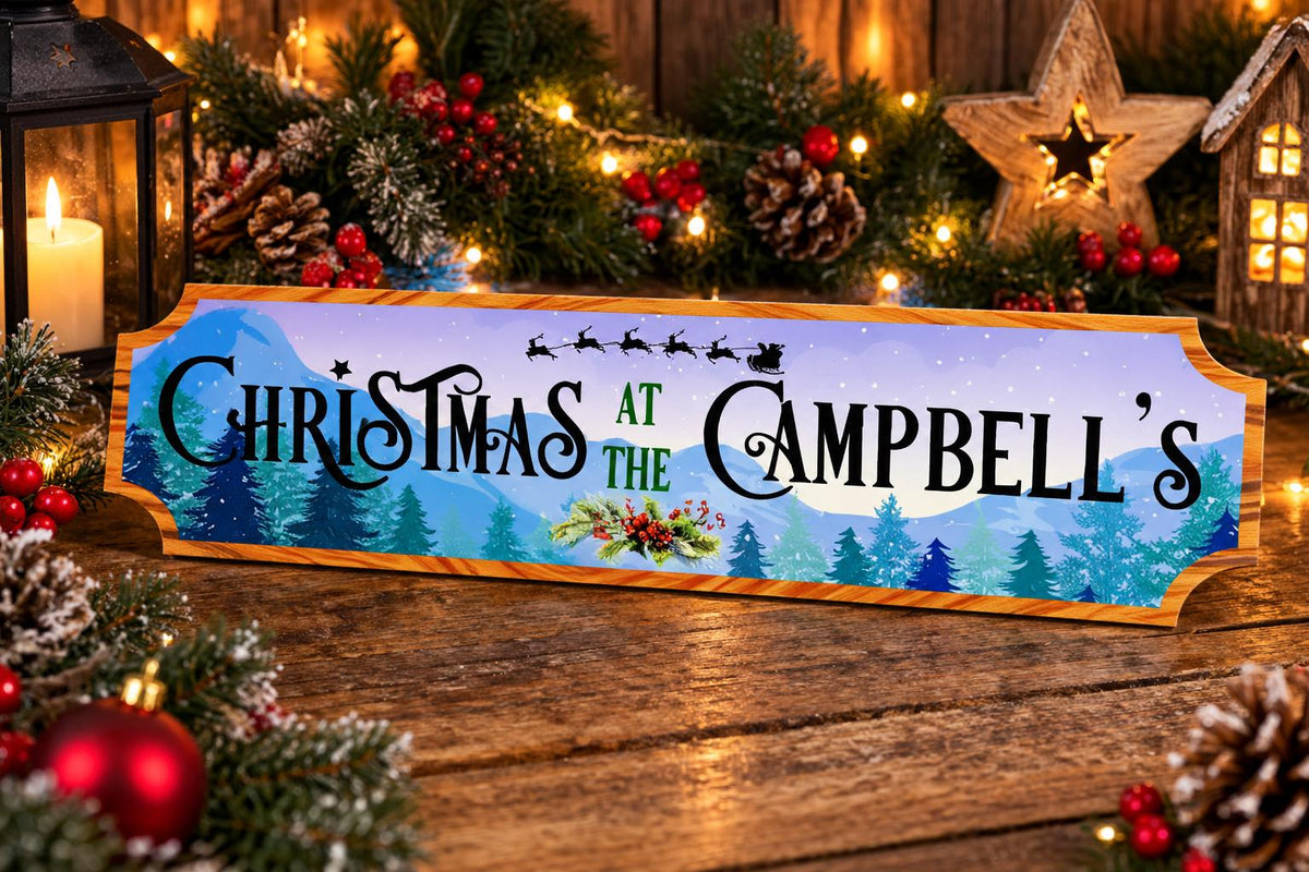 Personalised Christmas at the Family Name Sign - Christmas decor - Decoration - Plaque - Street sign - Railway - Xmas - Gift - Present