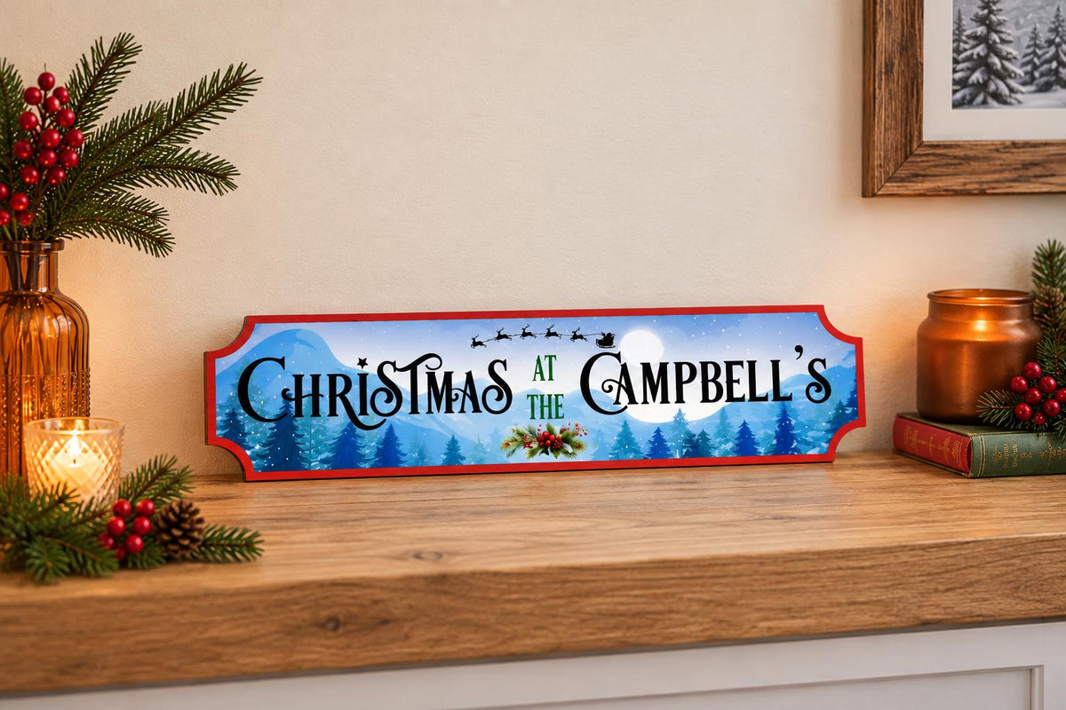 Personalised Christmas at the Family Name Sign - Christmas decor - Decoration - Plaque - Street sign - Railway - Xmas - Gift - Present
