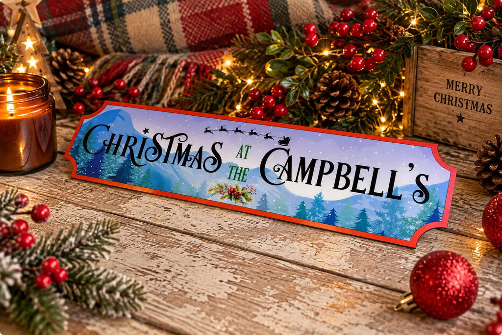 Personalised Christmas at the Family Name Sign - Christmas decor - Decoration - Plaque - Street sign - Railway - Xmas - Gift - Present