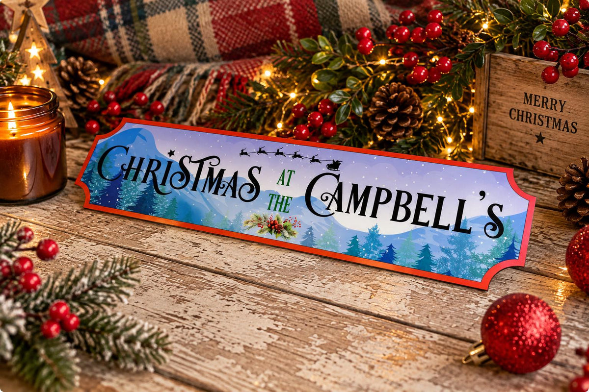 Personalised Christmas at the Family Name Sign - Christmas decor - Decoration - Plaque - Street sign - Railway - Xmas - Gift - Present