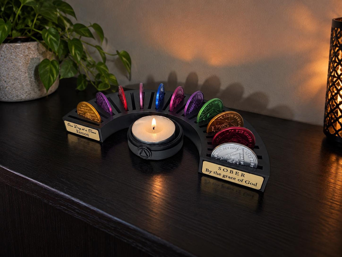 Personalised Recovery Token Display - Chips - Personalized Serenity Prayer Recovery Chip Holder - AA display - Sobriety - Ornament - Coins