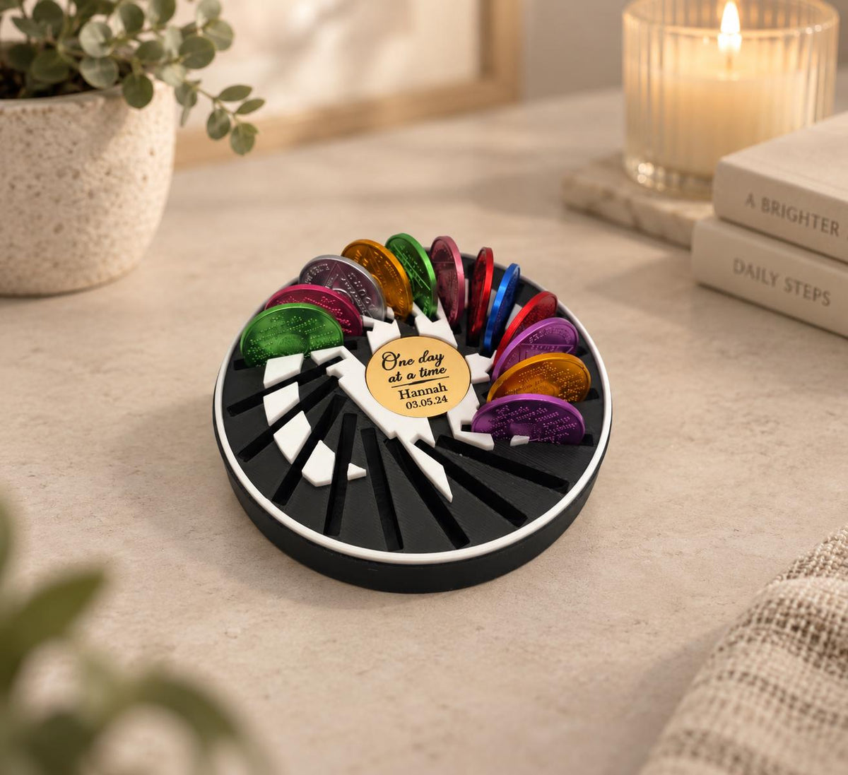 Personalised Recovery Token Display - Chips - Personalized Serenity Prayer Recovery Chip Holder - NA display - Sobriety - Ornament - Coins