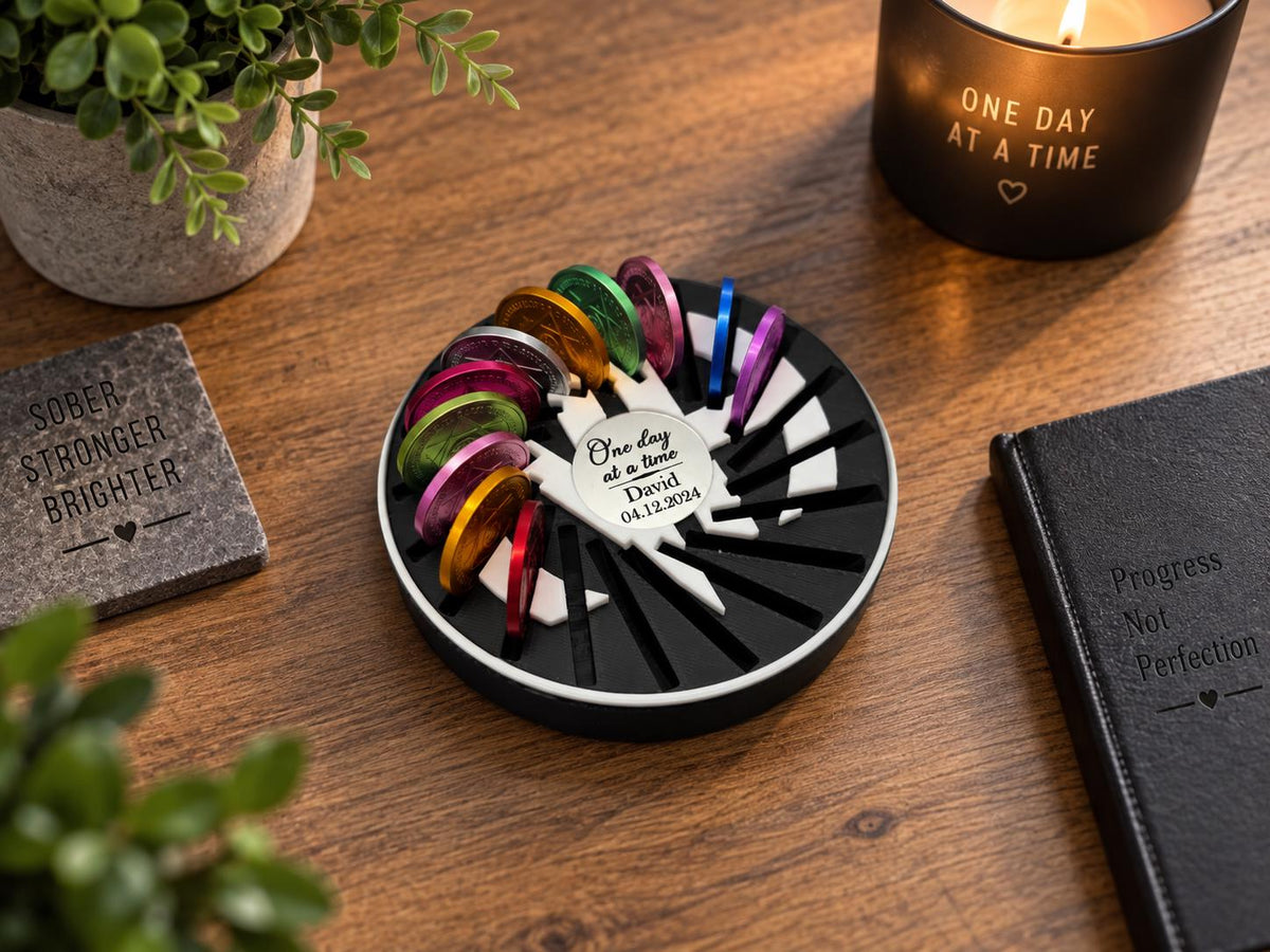 Personalised Recovery Token Display - Chips - Personalized Serenity Prayer Recovery Chip Holder - NA display - Sobriety - Ornament - Coins