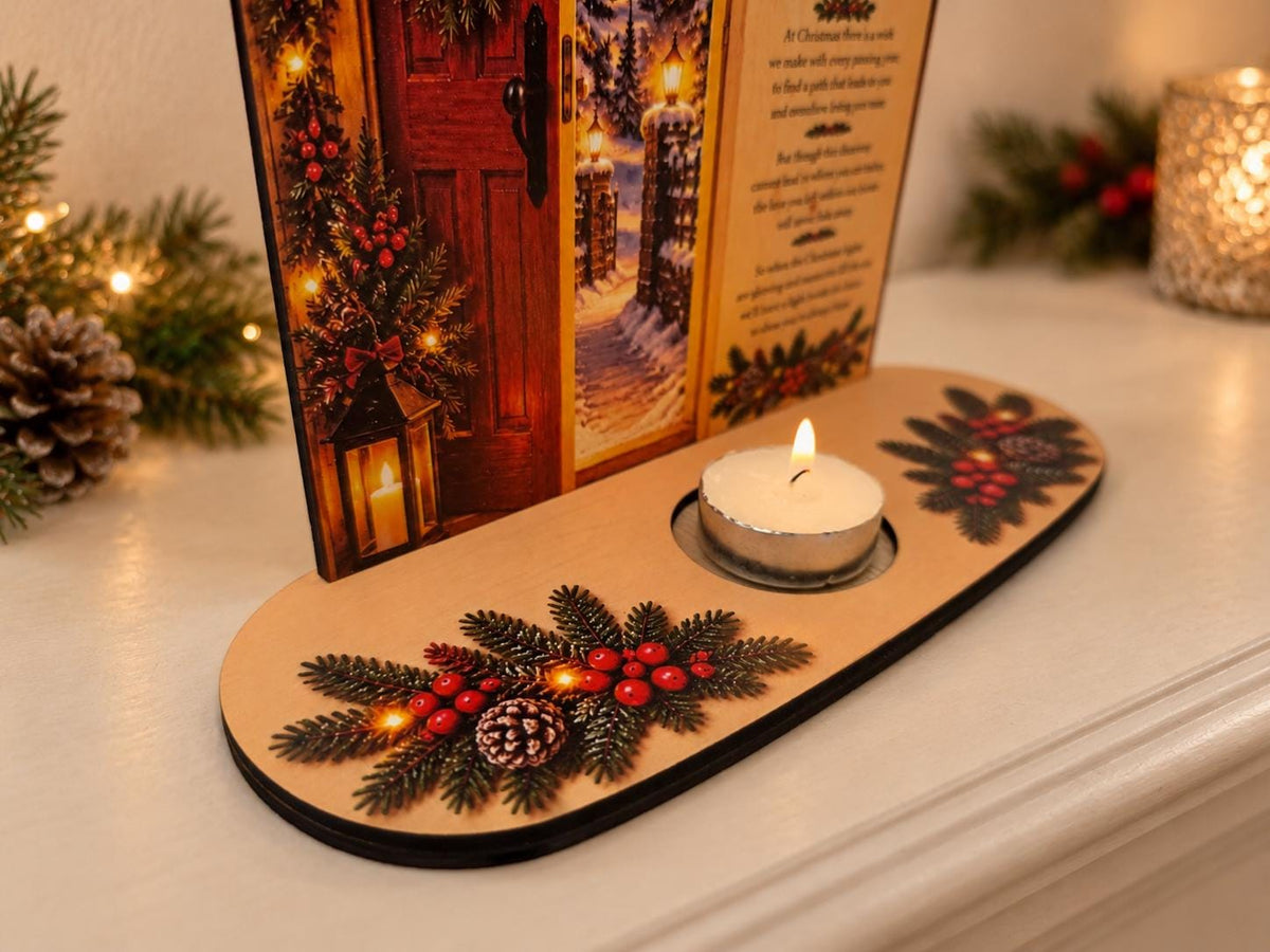 Personalised Christmas Memorial Candle Holder - Christmas Doorway Remembrance Display - In Loving Memory Tealight Memorial Gift