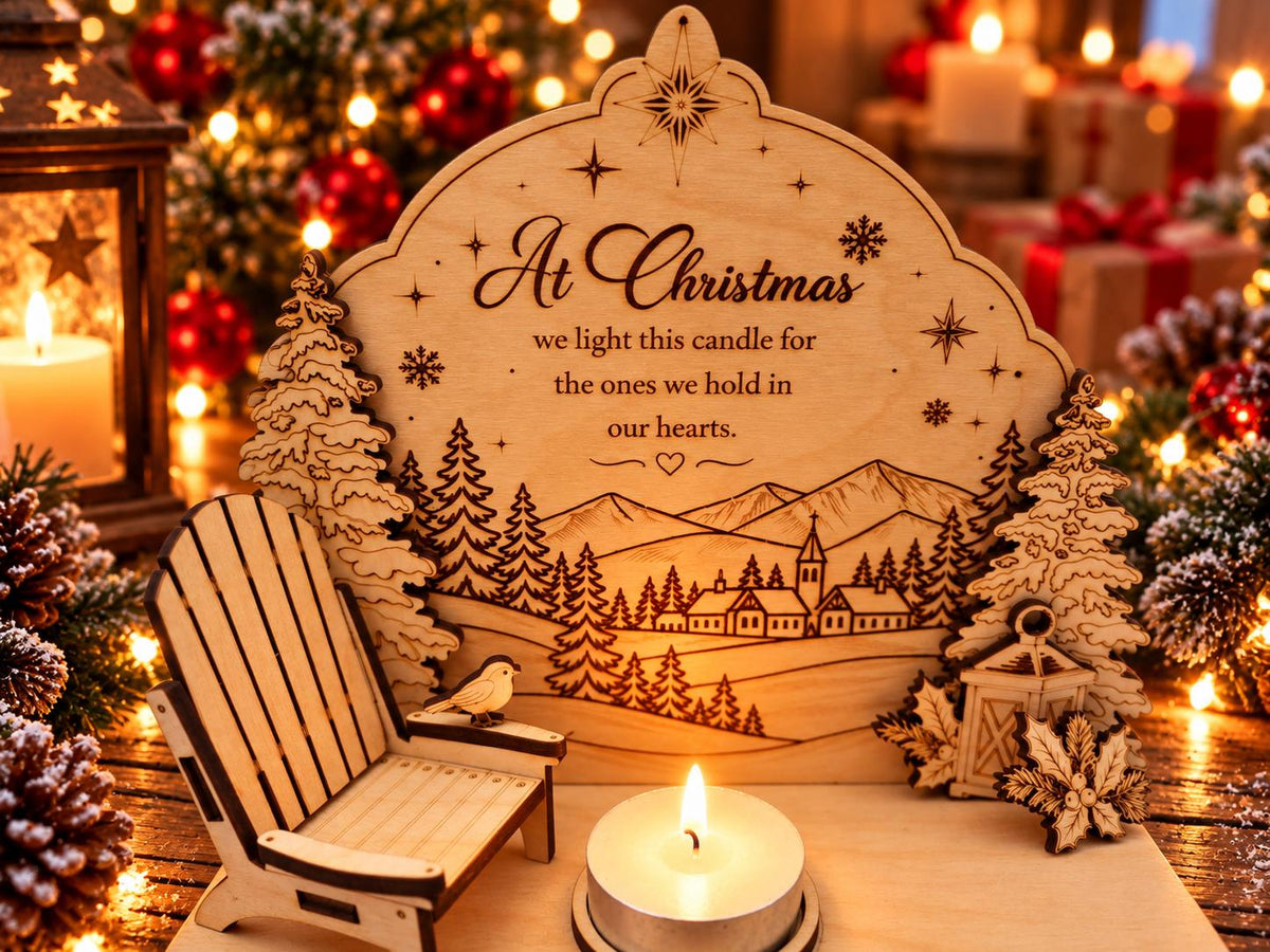 Personalised Christmas candle memorial display - rocking chair -rustic - xmas - memory - decoration -decor - remembrance - family - plaque