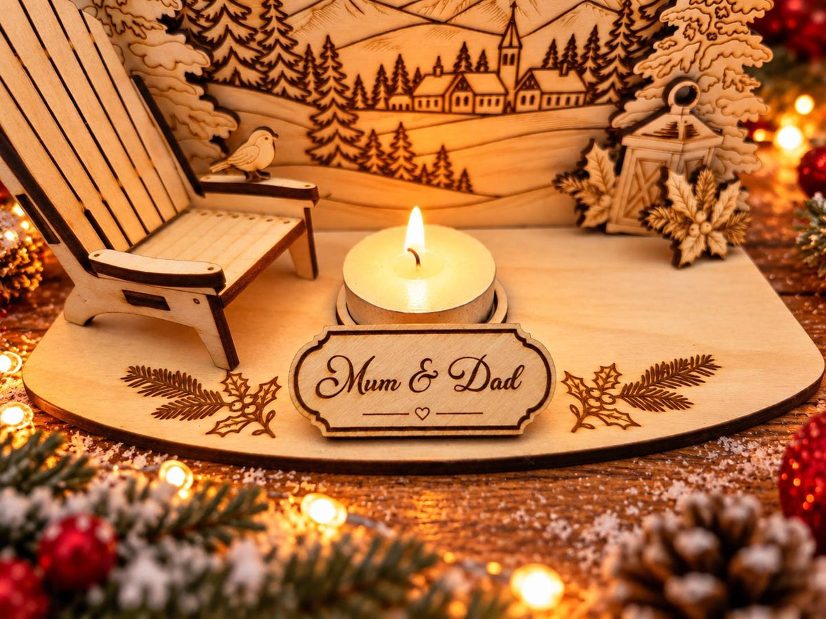 Personalised Christmas candle memorial display - rocking chair -rustic - xmas - memory - decoration -decor - remembrance - family - plaque