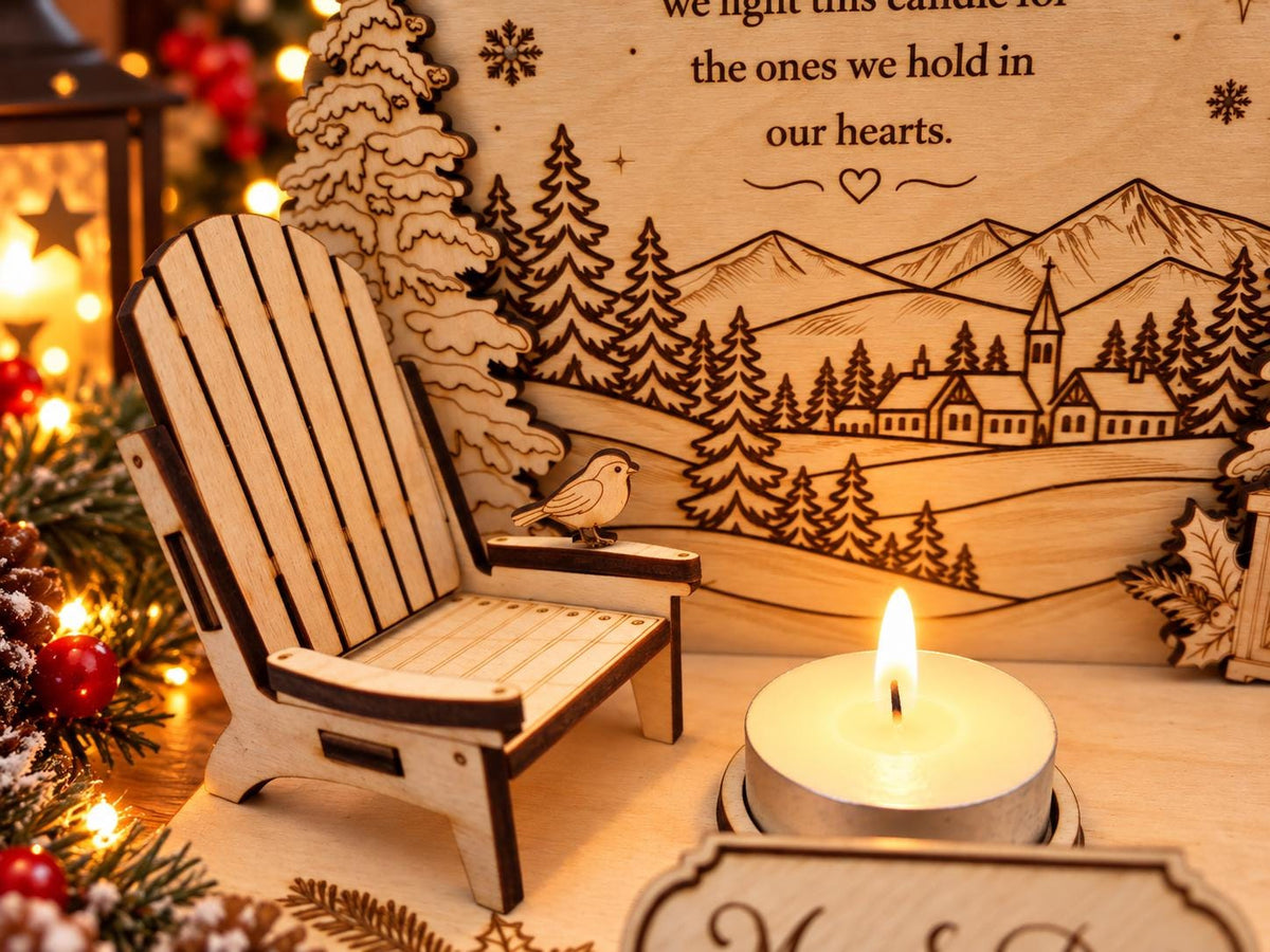 Personalised Christmas candle memorial display - rocking chair -rustic - xmas - memory - decoration -decor - remembrance - family - plaque
