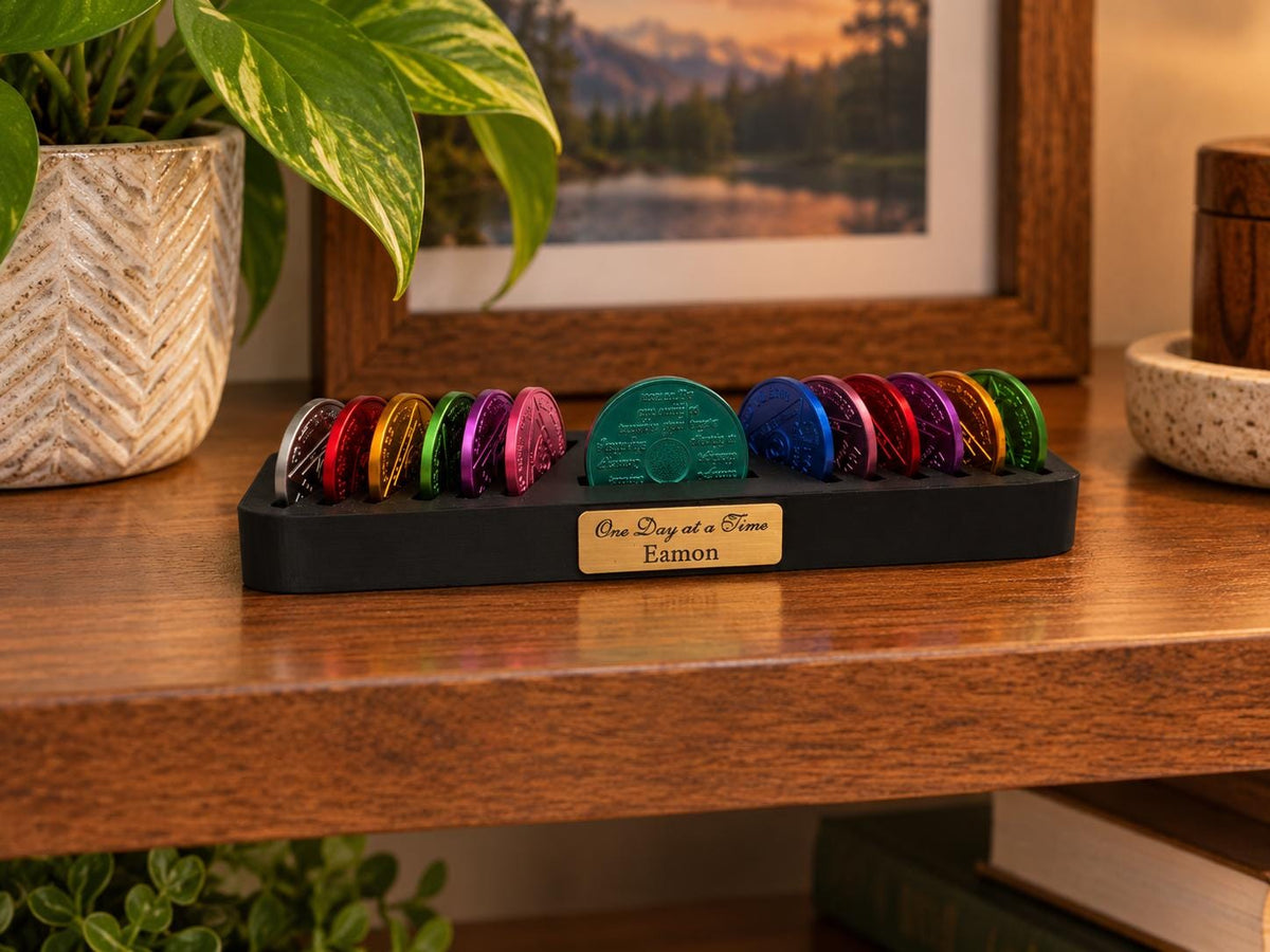 Personalised Recovery Token Display - Personalized Serenity Prayer Recovery Chip Holder - Narcotics Anonymous - Sobriety - Ornament - Coins